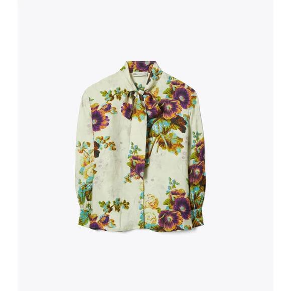 Sold Tory Burch Printed Viscose Bow Blouse top $448 size 14 NN34 - Picture 4 of 10